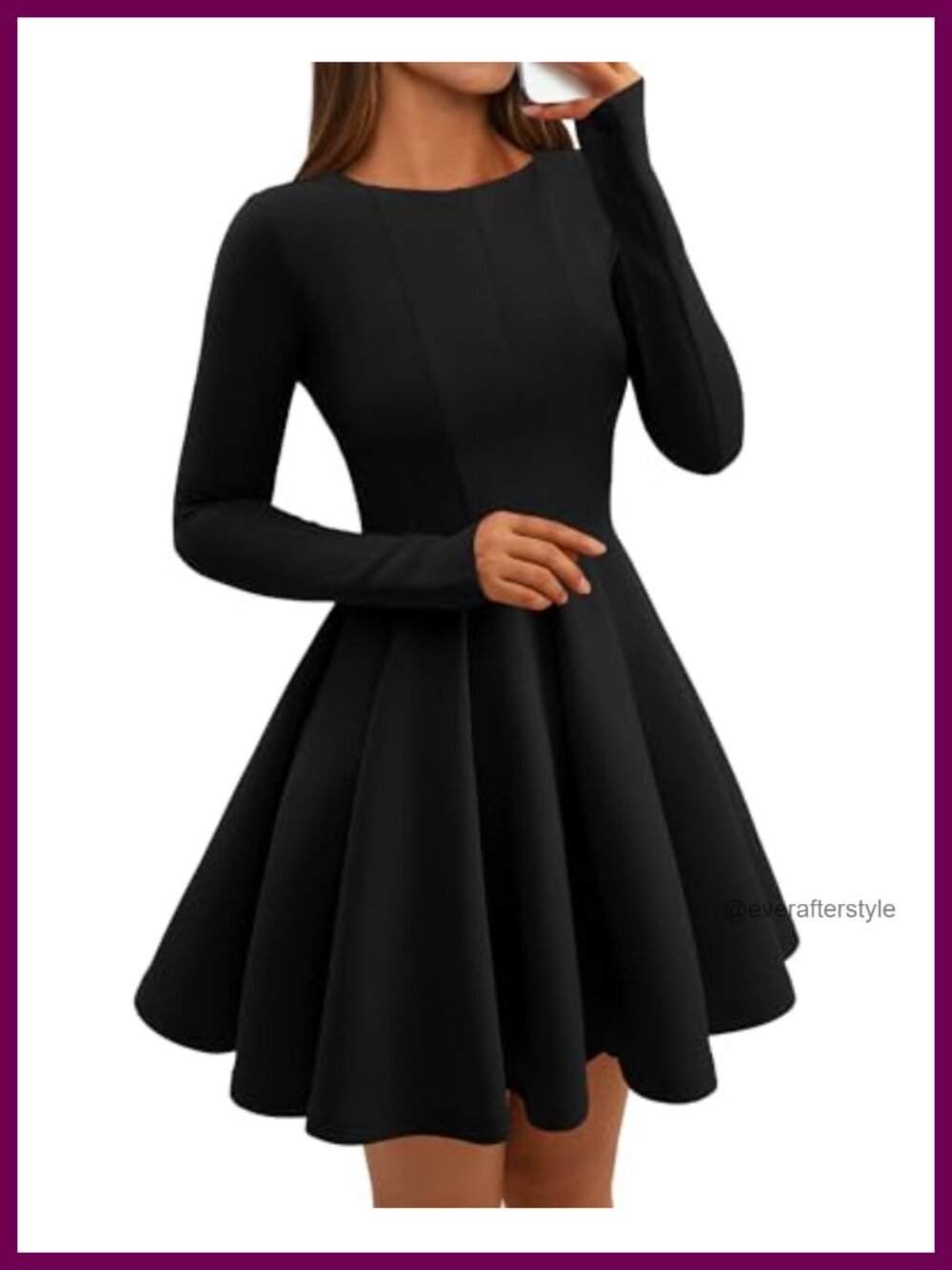 BTFBM Women's Long Sleeve A-Line Mini Dress High Waist Pleated Swing